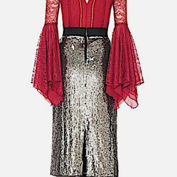 Alice + Olivia Ella Embellished Sequin Floral Midi Skirt S $795 - Picture 11 of 15